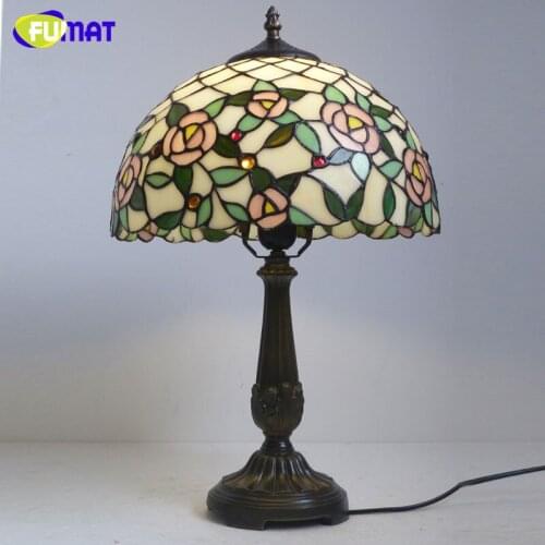 FUMAT Table Lamp Creative Stained Glass Table Light Handmade Home Deco Living Room Light Bedside Table Light Fixtures