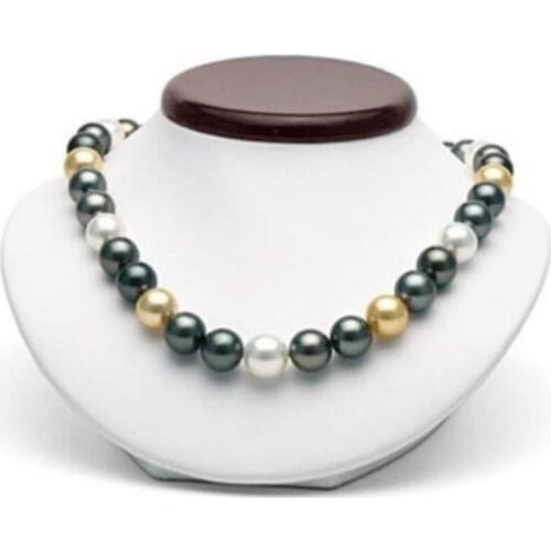 Charming 10-11MM NATURAL freshwater WHITE GOLD BLACK PEARL NECKLACE 18" 14K GOLD