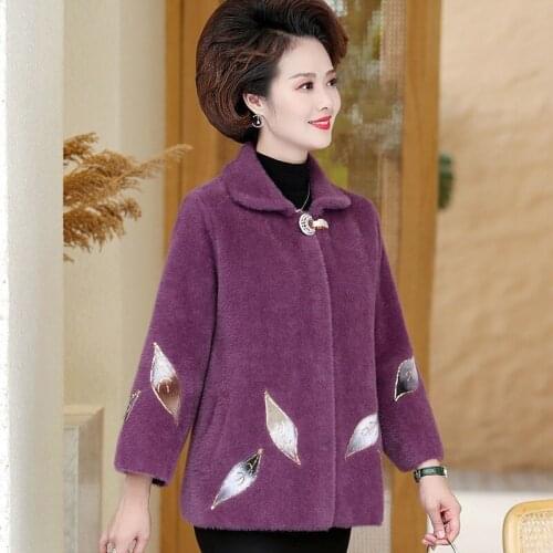 Autumn Winter Faux Mink Fur Coat Female Casual Knitted Cardigan Embroidery Ladies Turndown Collar Outwear Women Clothes X510