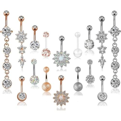 3-16 Pcs 14G Stainless Steel Dangle Belly Button Rings Navel Barbell Body Jewelry Piercing