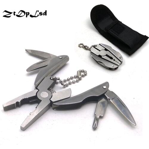 ZtDpLsd Portable Multifunction Folding Plier Clamp Knife Keychain Screwdriver Camping Survival Outdoor Hiking Travel Pocket Tool