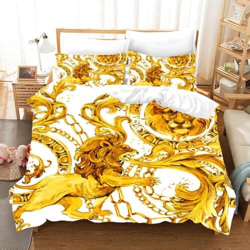 Lion Print Bedclothes Golden Duvet Cover Set Queen size 3D Bedding Set 240x220cm Adult Bedclothes Circulation Quilt cover Custom