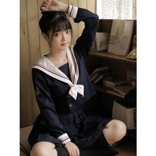 Orthodox Blue Whale Embroidered JK Uniform Skirt College Pleated Skirt Autumn and Winter Female High School Student Uniform