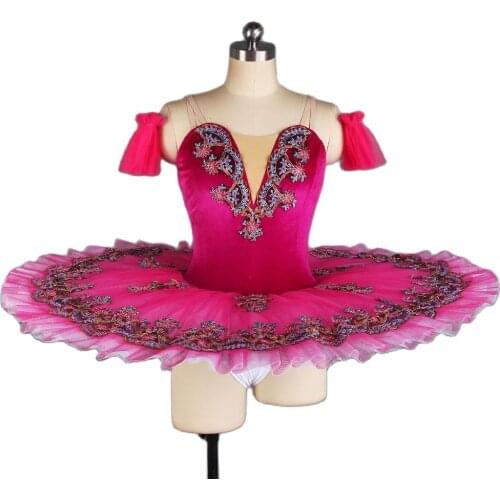 Hot Pink Stiff Tulle Professional Ballet Tutu Costumes with Soft Tulle Arm Bands Ballerina Dress Performance Dance Wear BLL432