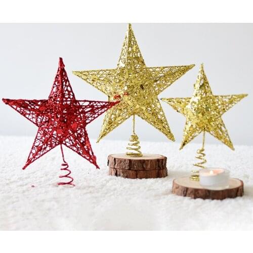 12/15/20/25cm Glitter Powder Flash Christmas Star Tree Topper hanging Ornaments New Year Decorations For Home Navidad Products