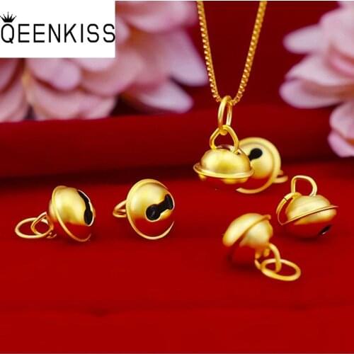QEENKISS PT511 Fine Jewelry Wholesale Fashion Hot Woman Girl Mother Birthday Wedding Gift Princess Bell 24KT Gold Pendant Charm