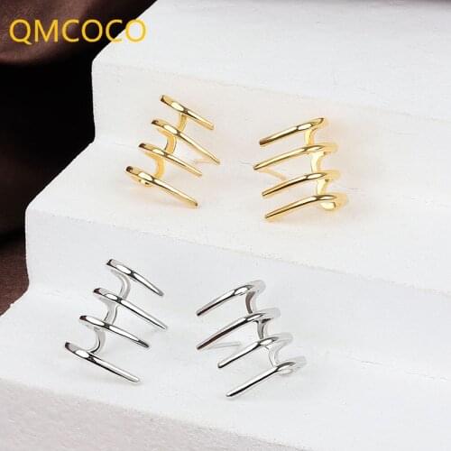 QMCOCO 925 Silver Smooth-Surface Multilayer Line Zircon Earrings For Women Trendy Jewelry Simple Party Ear Accessories Gifts
