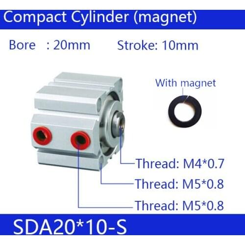 SDA20*10-S 20mm Bore 10mm Stroke Compact Air Cylinders SDA20X10-S Dual Action Air Pneumatic Cylinder Magnet pneumatic cylinder