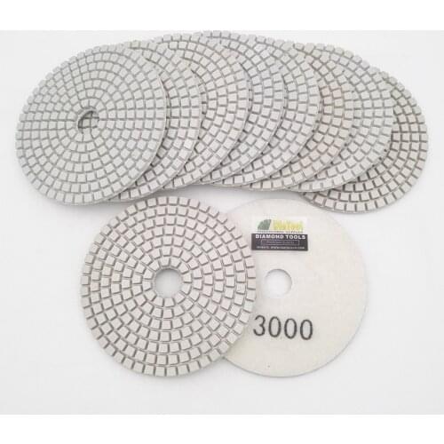SHDIATOOL 10pcs 4"/100mm Grit 3000 Professional White Diamond Wet Polishing Pads Resin Bond Sanding Discs Stone Polishing Disc