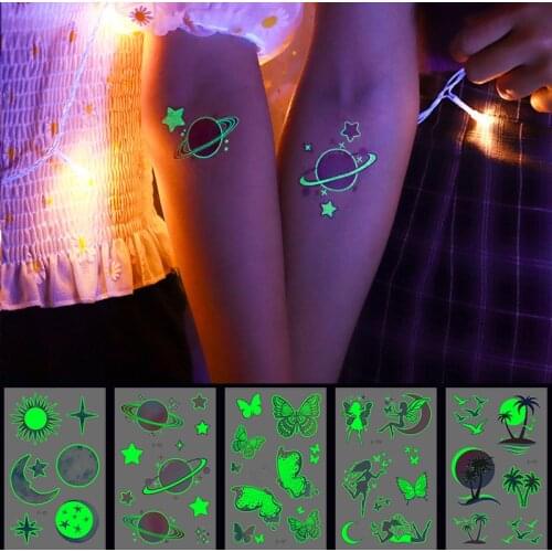 Planet Series Luminous Waterproof Temporary Tattoos Summer Beach Women Arm Leg Back Fashion Tattoo Kids Cute Sticker Wholesale