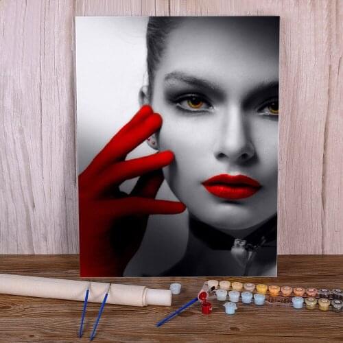 Woman Red And Black DIY Painting By Numbers Package Oil Paints 50*70 Canvas Painting Handmade Children Handiwork Wholesale