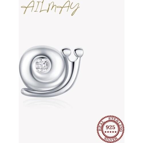 Ailmay Top Quality Real 925 Sterling Silver Cute Snail Stud Earrings For Women Girl Cute Dazzling Clear CZ Fine Jewelry