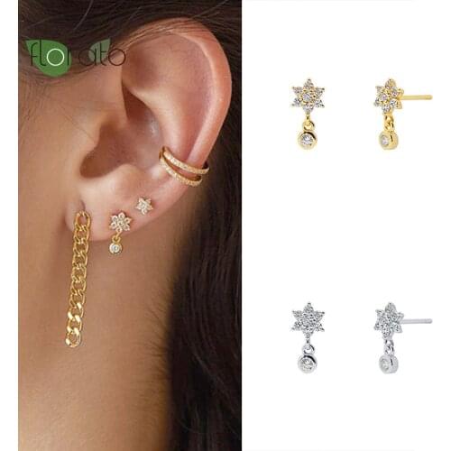 925 Sterling Silver Flower Stud Earrings for Women Prevent Allergy Clear CZ Shiny Earrings Delicate Simplicity Jewelry Gift