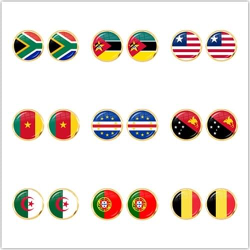 National Flag South Africa,Mozambique,Liberia,Cameroon,Cape Verde,Papua New Guinea,Algeria,Belgium,Portugal Stud Earrings Women