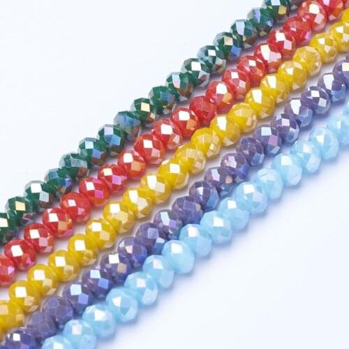 10 Strands 6x4mm Electroplate Opaque Solid Color Crystal Glass Rondelle Beads Strands DIY Jewelry Hole: 1mm about 90pcs/strand