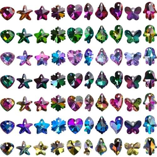 100Pcs/Box Mixed Crystal Heart Pendant Glass Beads Gems Starfish Butterfly Charms for Women Jewelry Making Earring Necklace DIY