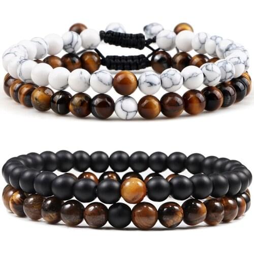 2pcs/Set Couples Distance Bracelets Natural Tiger Eye Stone Beaded Bracelets Bangles Women Men Energy Elastic Malachite Jewelry