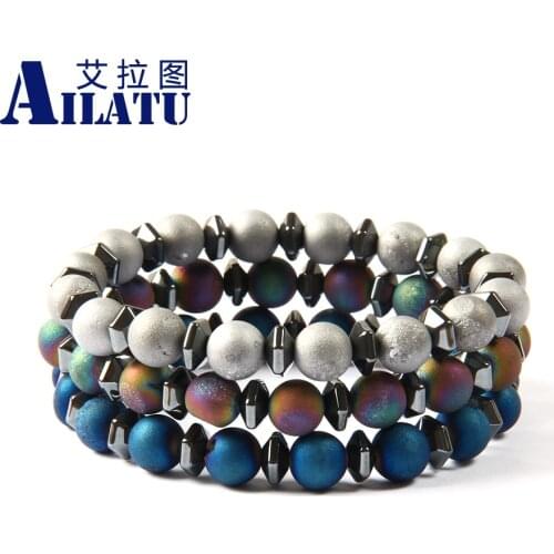 Ailatu Brand Jewelry Wholesale New Design Blue Purple and Grey Scrubs Openings Laugh Healing Stone Yoga Meditation Bracelet
