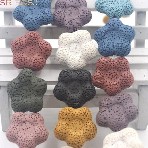 Free Shipping 27mm Colorful Mixed Colors Flat Large Flower Lava Beads Volcanic Rock Loose Beads 15inch