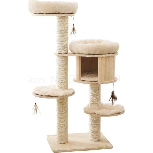 Large solid wood cat climbing frame wooden belt cat nest sisal column cat tree cat nest one SF