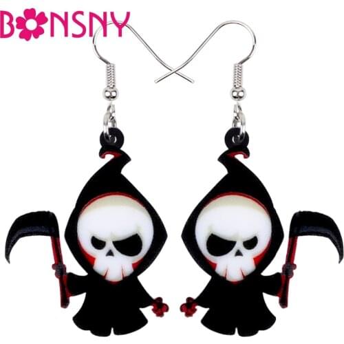 Bonsny Acrylic Halloween Cute Death Reaper Earrings Drop Dangle Cartoon Costumes Jewelry For Women Girls Teens Gift Accessories