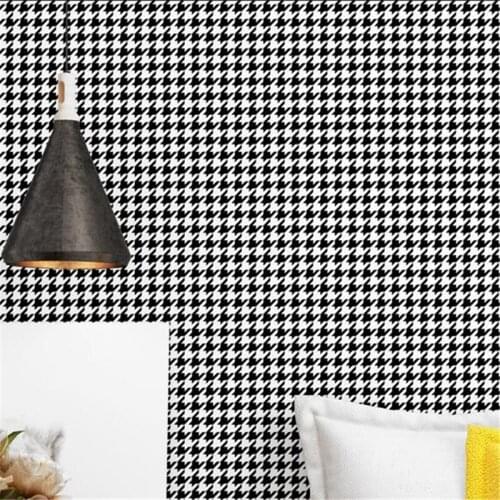 Wellyu Houndstooth black and white plaid wallpaper modern minimalist Nordic style bedroom living room background wall paper