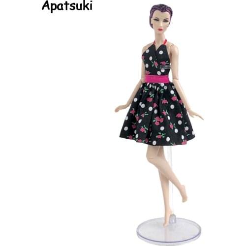 Black Polka Countryside Floral Dress For Barbie Doll Outfits Clothes Party Dress Clothes For Barbie Dollhouse Dolls Accessories