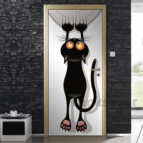 Home Decor Suit For Steel Door Cartoon Animal Cat Self Adhesive Decal PVC Waterproof Art Paper DIY Living Room 3D Print Sticker