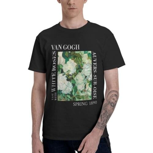 Vincent Van Gogh Post Impressionist Tshirt Tee 100% Cotton T Shirts Short Sleeve Vase With White Roses Closeup Stylised T-shirt