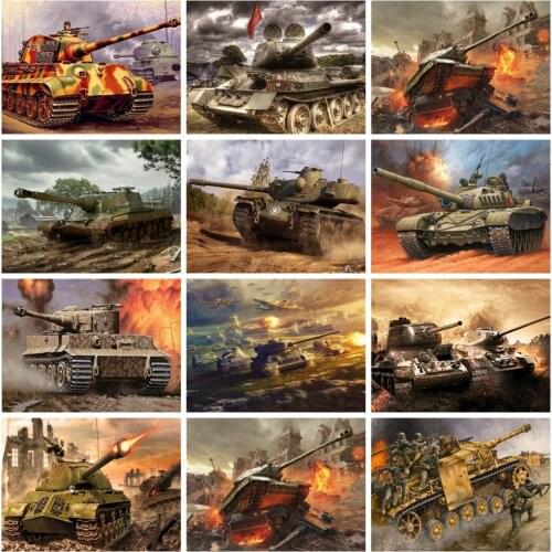 Huacan 5d Diamond Painting Kits Full Military Handmade Gift Mosaic Tank Diamond Art Drill Home Decoration