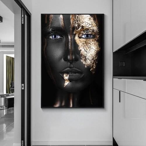 African Art Black and Gold Woman Scandinavian Canvas Painting Posters and Prints Wall Art Pictures for Home Cuadros Decoration