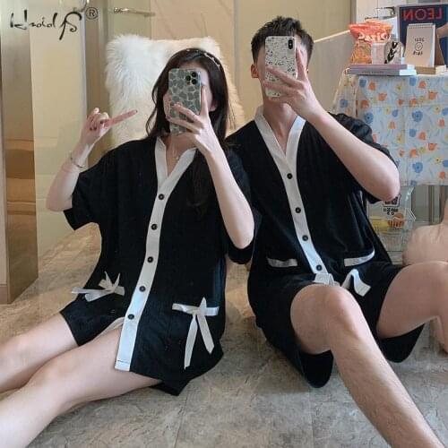 Summer couple pajamas womens short-sleeved Korean cute mens simple large-size cotton silk casual loose home service