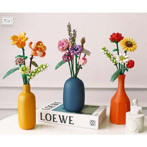 LOZ 1657-1659 Mini Particle Bouquet Sunflower Rose Flower Modular Building Blocks Bricks Childrens Educational Toy Gift