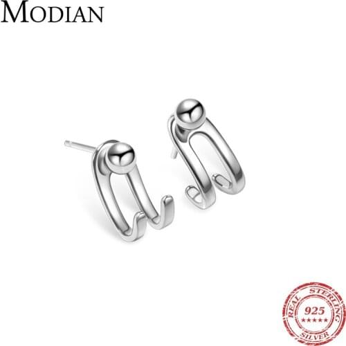 Modian Abstract Design Silver Earrings Real 925 Sterling Silver Punk Beads Charm Stud Earrings For Women Grils Fine Jewelry