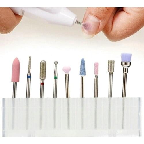 9pcs Nail Salon ToolsNail Drill Bits Cuticle Cleaner Dust Drill Brush Rotary Polishing File Grinding Heads