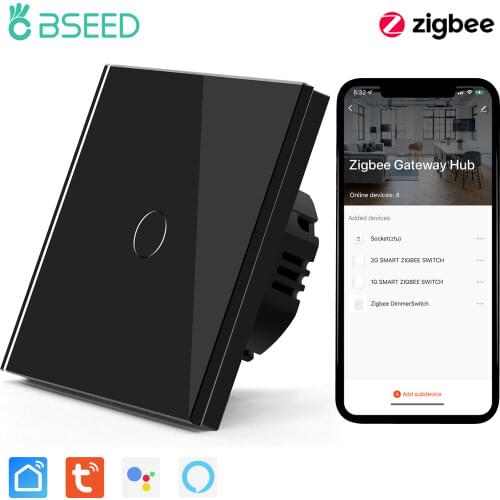 BSEED WIFI Zigbee Wall Switches Touch Screen Light Switch 1/2/3Gang 1/2/3 way Smart Google Alexa Neutral Wire Tuya App Control