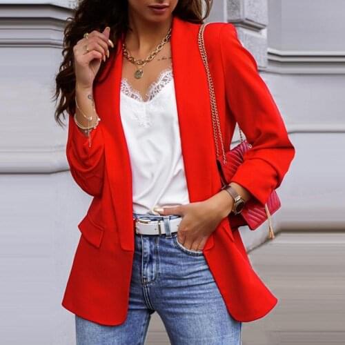 2020 New Plus Size Womens Business Suits Chic Lady Autumn Lapel Solid Color Slims Fit Coat Long Sleeve Women Jacket Blazer