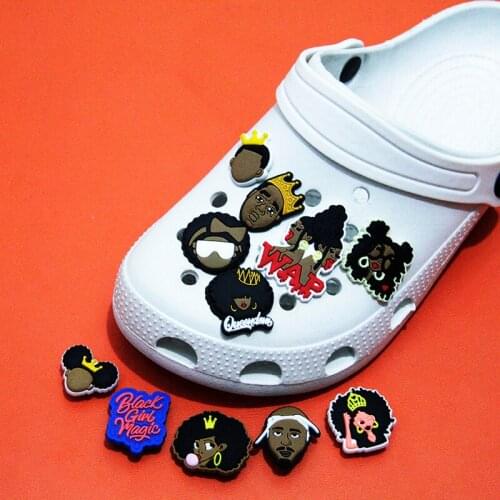 Charm Accessories Custom Cartoon Cute PVC Shoes Crocodile Button Sandals Charm Black Life Paint Father Portrait
