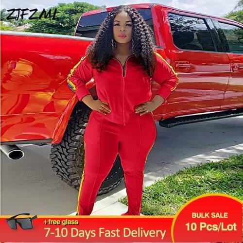 Bulk Items Wholesale Lots Womens Tracksuit Active Wear Workout Turn Down Collar Full Sleeve Coat+bodycon Flare Trouser Outfits