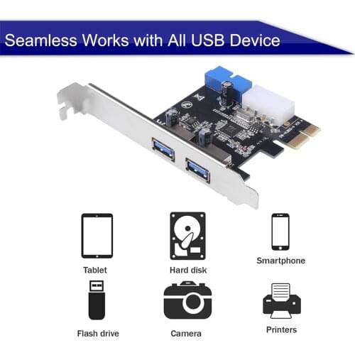 KEBIDU 2 Ports PCI Express USB 3.0 Front Panel with Control Card Adapter 4-Pin & 20 Pin PCI-E Card Power Connector VL805 Chip