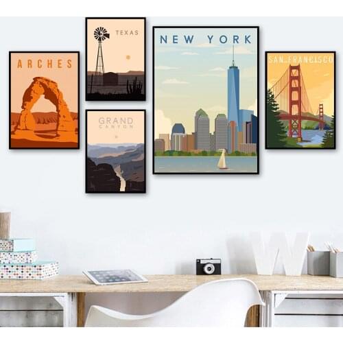 Travel United States Canvas Print Wall Art Poster Picture Modern Minimalist Bedroom Living Room Decoration No Frame