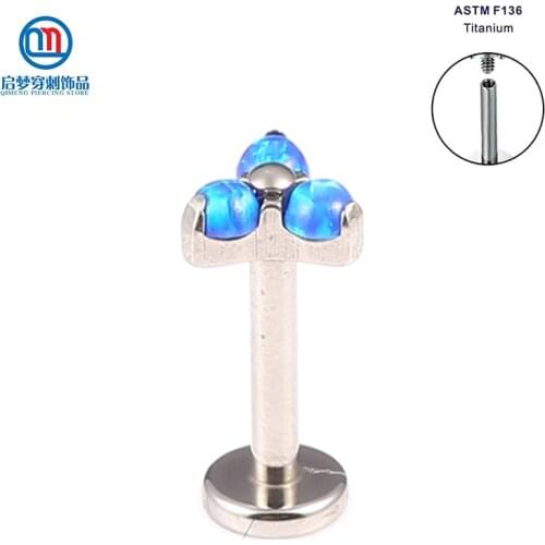 ASTM F136 Titanium Internally Threaded Blue Opal Trio Tragus Earrings Body Piercing Jewelry