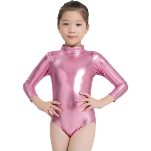 Speerise Child Long Sleeve Ballet Dance Leotards Shiny Metallic Gymnastics Dancewear Girls Toddler Turtleneck Ballroom Costumes