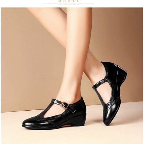 LIHUAMAO Classic women Mary Jane shoes wedges ladies dress square heel shoes office career party work dancing wedding dress