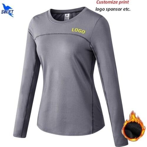 Customize LOGO Women Long Sleeve Yoga T-Shirt Winter Fleece Gym Fitness Stretch Sportswear Quick Dry Workout Running Top Tees