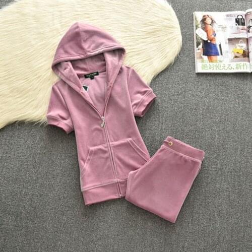 Women Summer Velour Soft Tracksuit Pure 2 Piece Sets Short Sleeve Tops and Calf-Length Pants Jogging Suits for Female S-XL