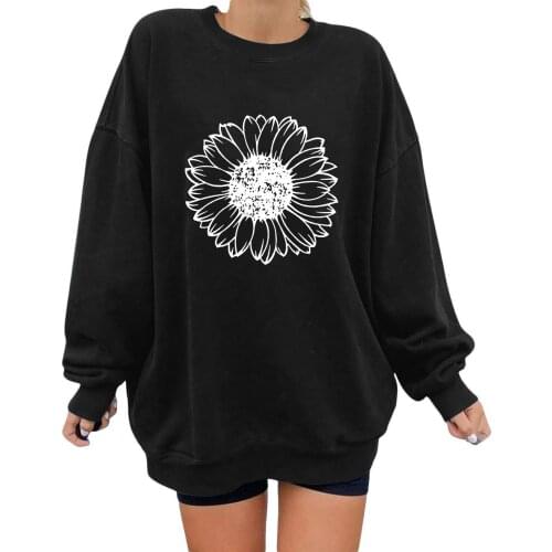 Kawaii Dandelion Print Women Hoodie O-neck Long Sleeve Tops Floral Printed Long Oversized Women Sweatshirts Moletom Feminino