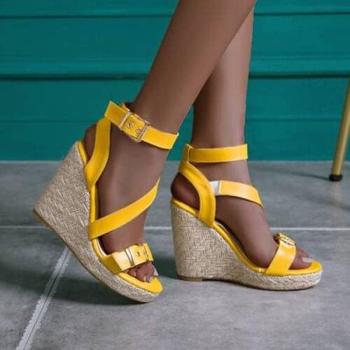Spring and summer new style fashion Open toe Womens shoes Wedge Thick bottom outdoor Womens sandals yellow plus size 34-46