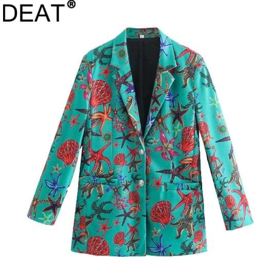 [DEAT] 2021 Spring Autumn New Fashion Tide Long Sleeve Turn-down Collar Single-breasted Printing Chic Blazer Women 13Z1352