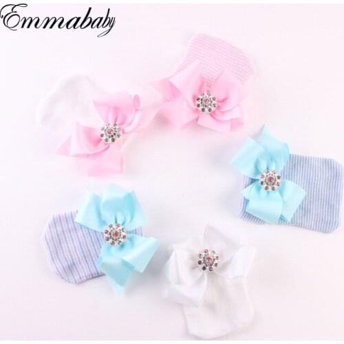 Winter Comfy Toddler Bowknot Diomand Hospital Cap Beanie Newborn Baby Girl Boy Hat
